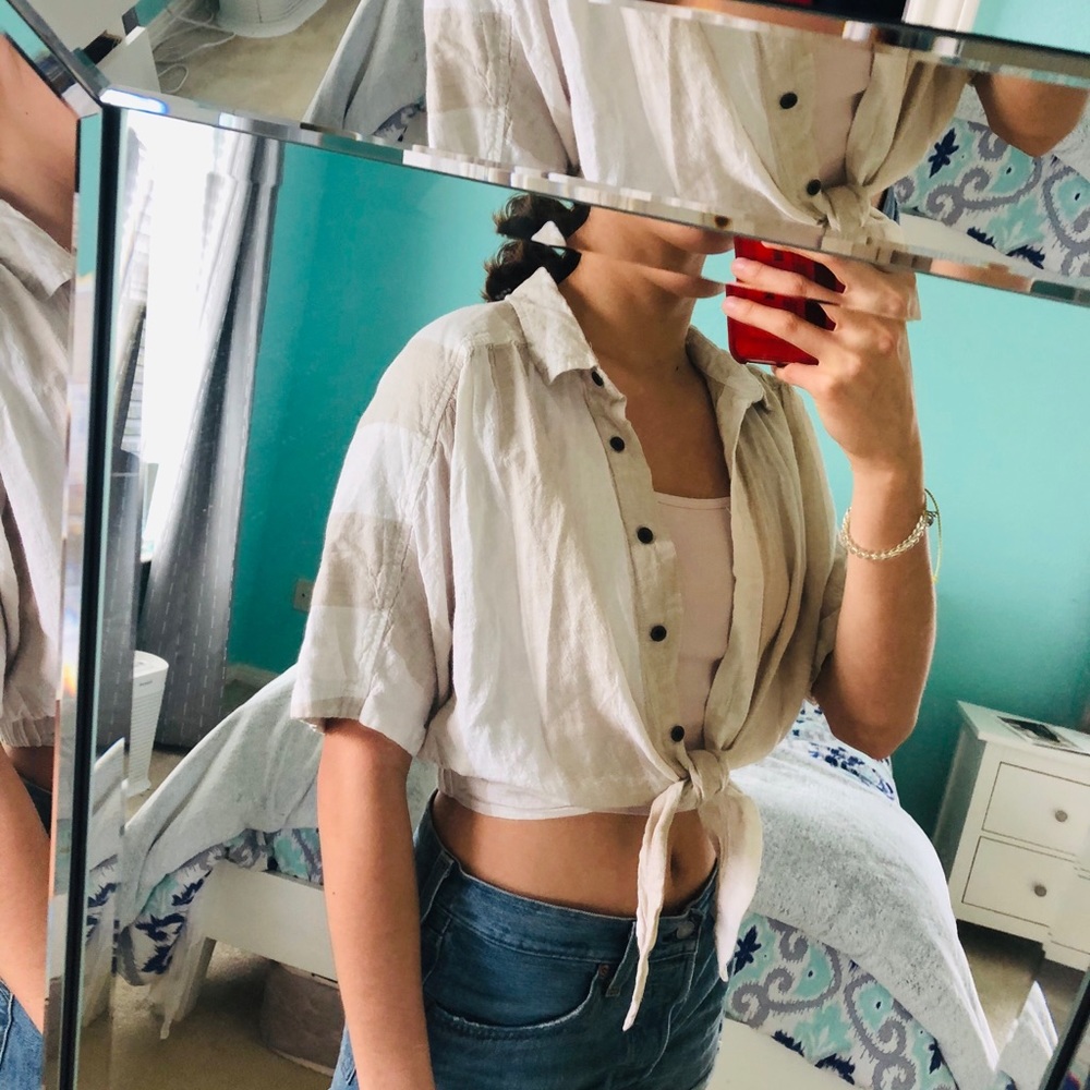 BDG Striped Tie Front Top